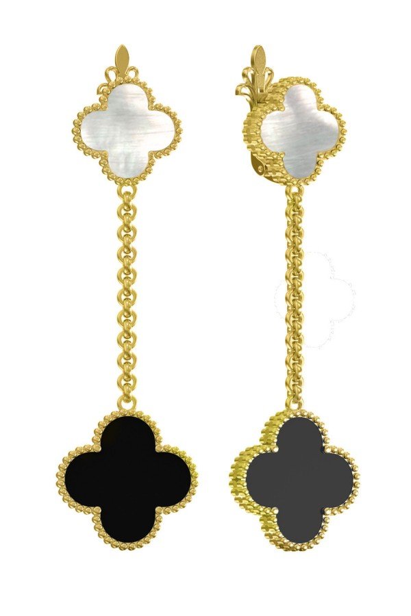 Серьги из лимонного золота c ониксом и перламутром