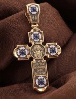 Крест из золота c эмалью и сапфиром