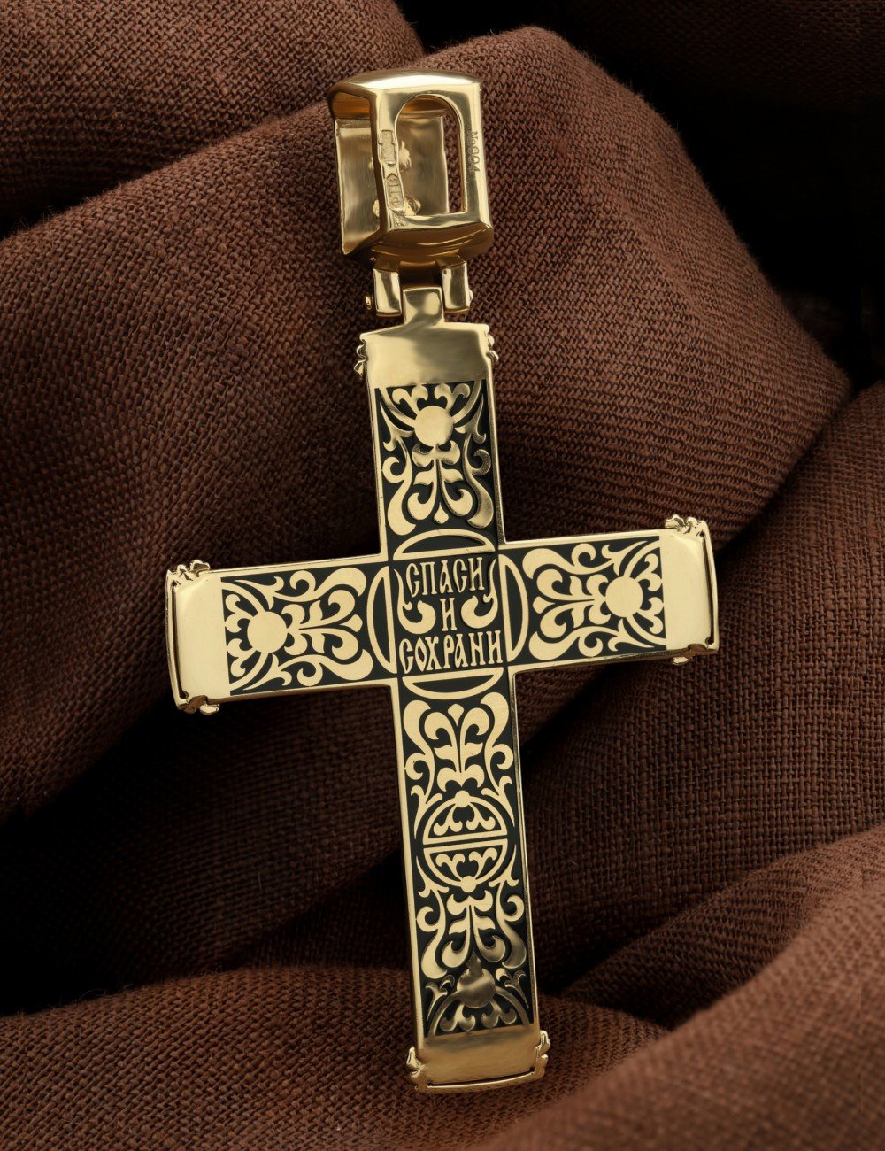 Крест из лимонного золота c эмалью и эбеновым деревом