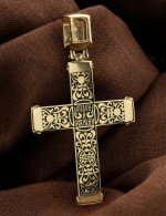 Крест из лимонного золота c эмалью и эбеновым деревом
