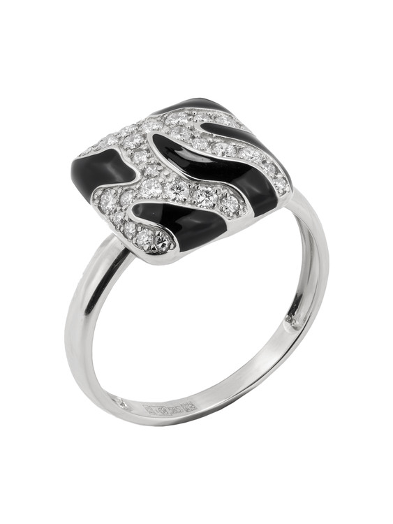 Кольцо из белого золота 585 пробы c эмалью и бриллиантами