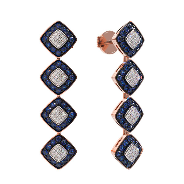 Серьги из красного золота 585 пробы c бриллиантами и сапфиром