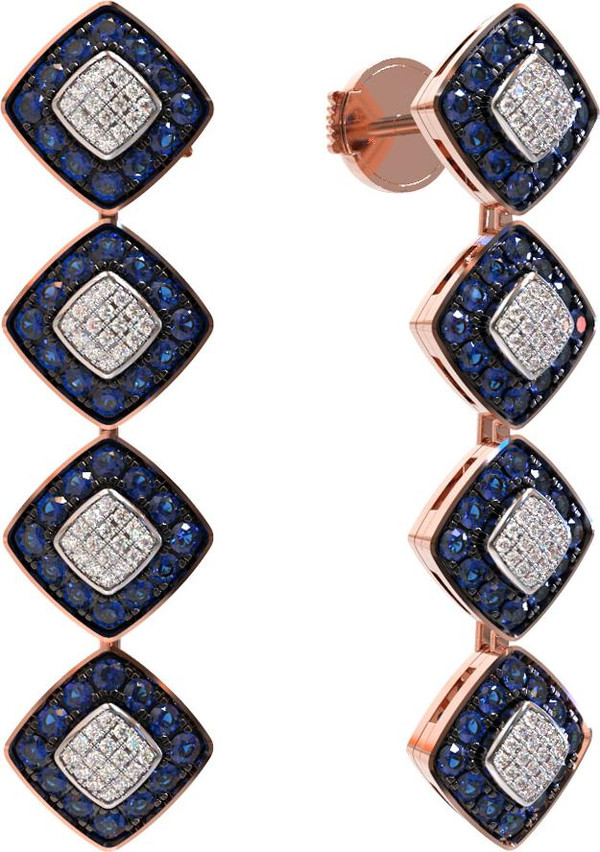 Серьги из красного золота 585 пробы c бриллиантами и сапфиром