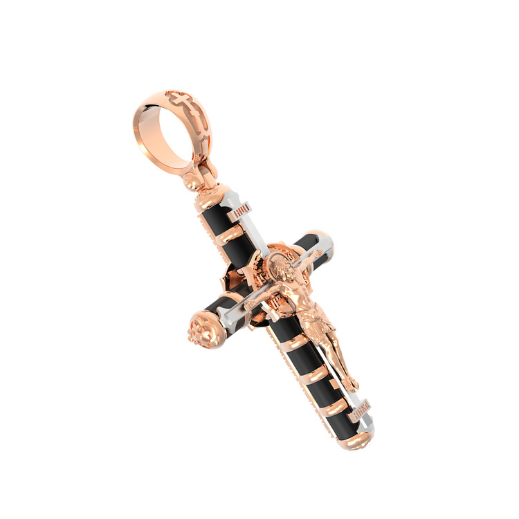 Крест из красного золота 585 пробы c ониксом