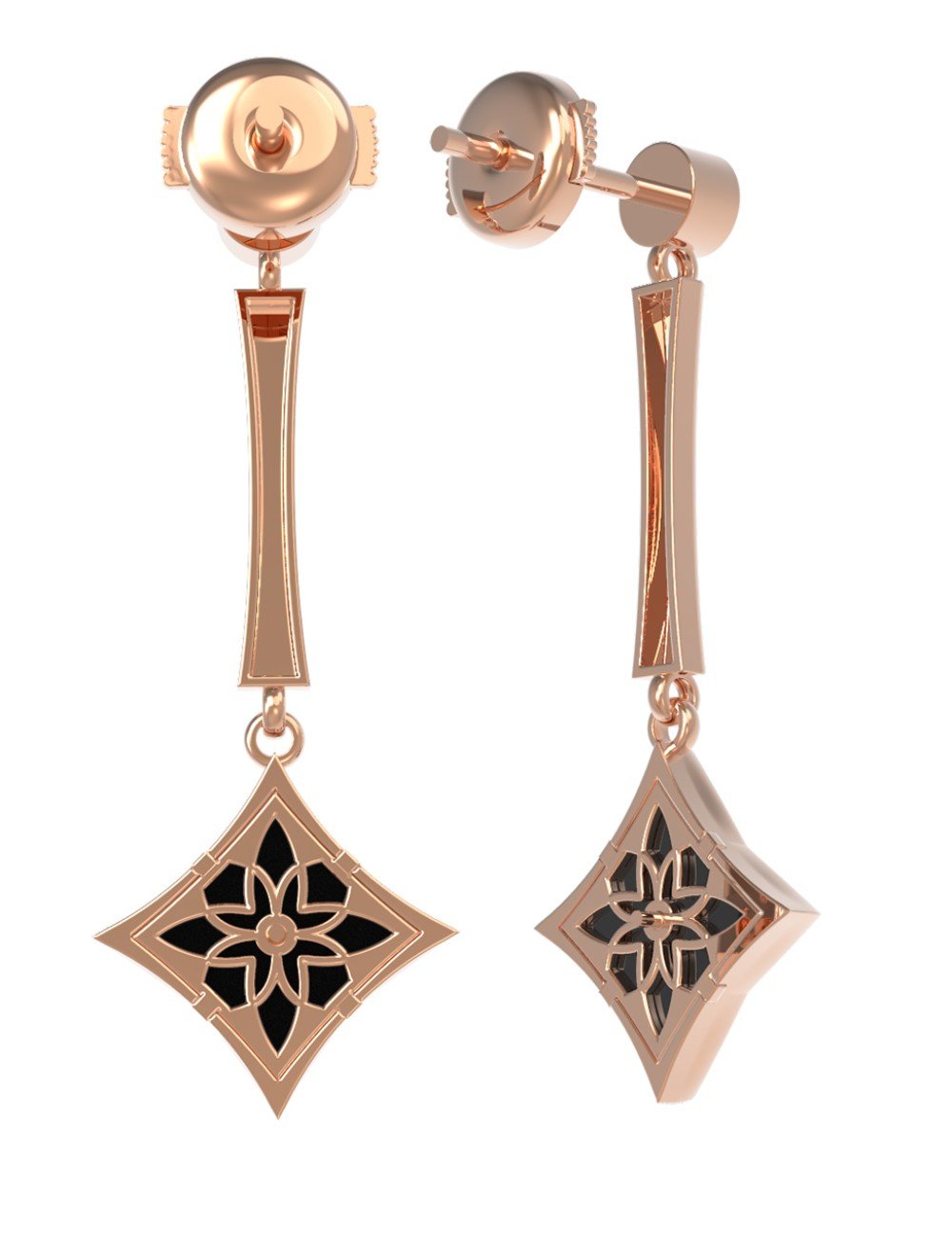 Серьги из золота c фианитом и ониксом