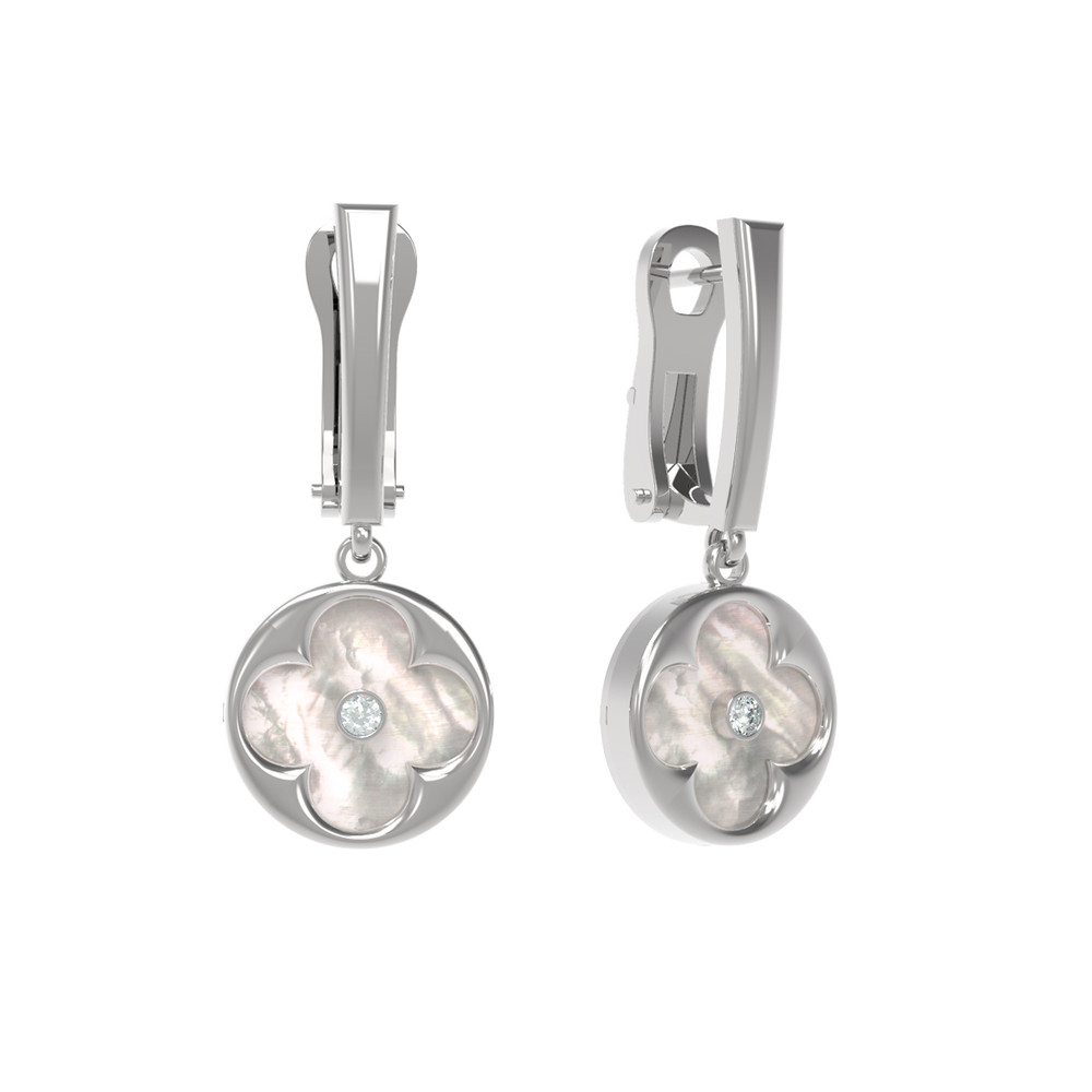 Серьги из белого золота 585 пробы c бриллиантами и перламутром