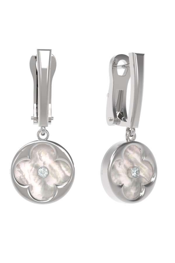 Серьги из белого золота c бриллиантами и перламутром