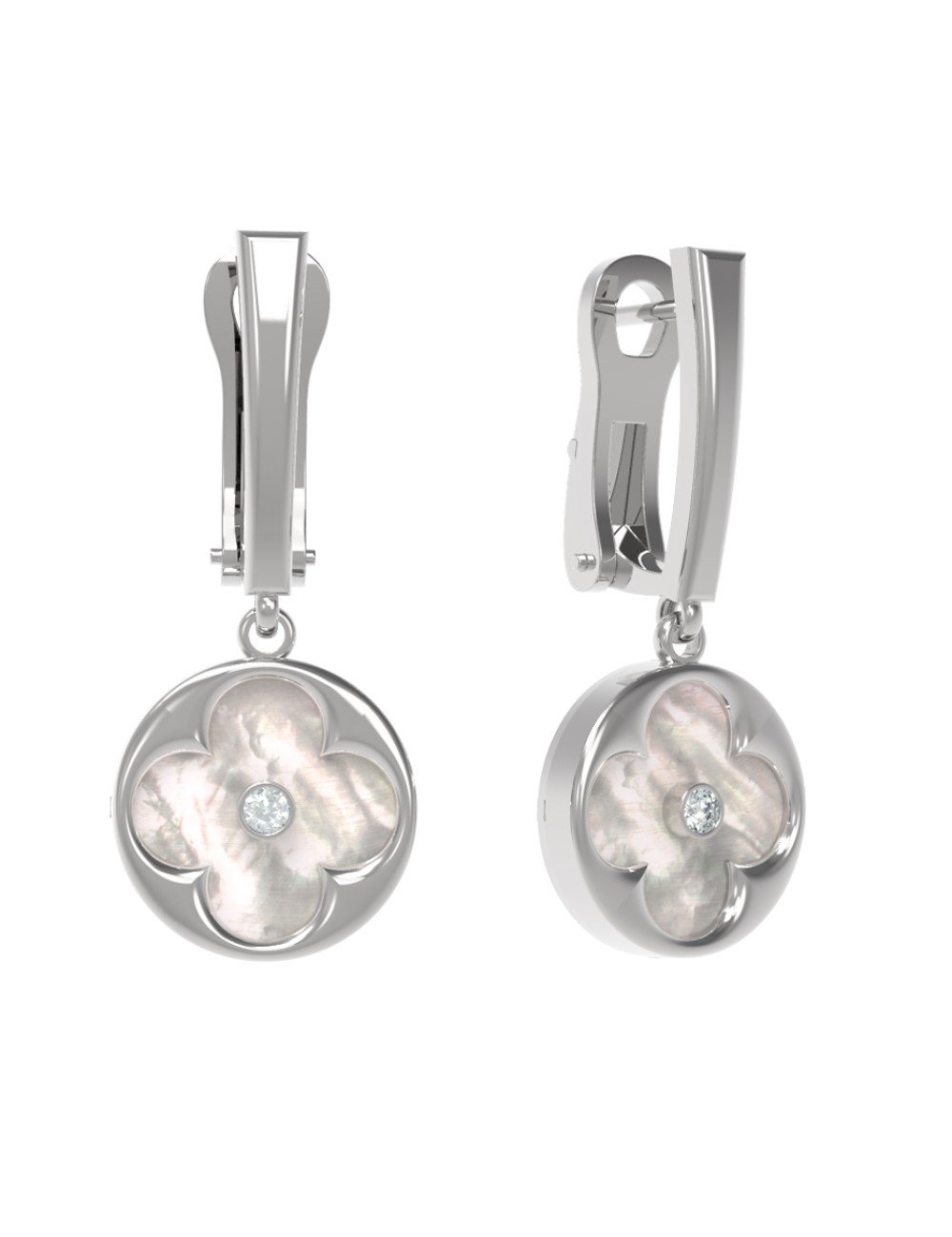 Серьги из белого золота c бриллиантами и перламутром