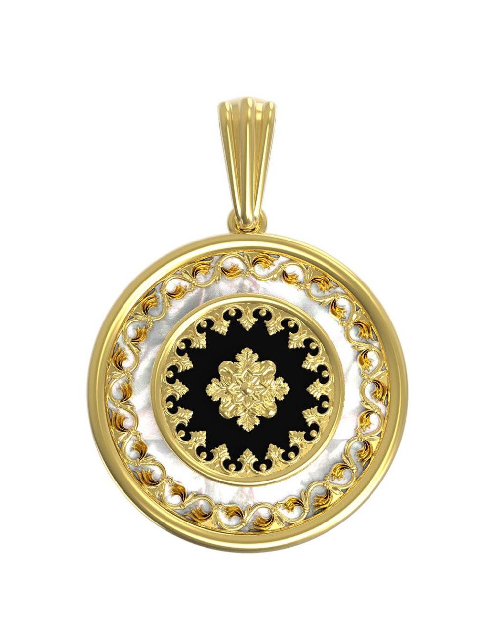 Подвеска из лимонного золота c ониксом и перламутром