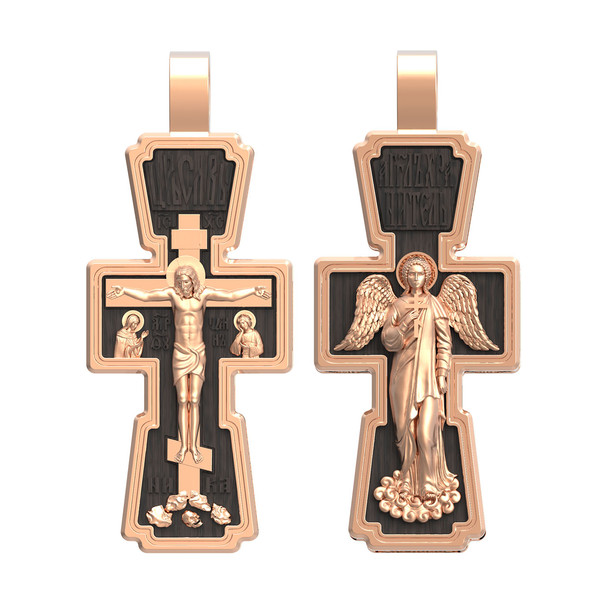 Крест из красного золота 585 пробы c эбеновым деревом