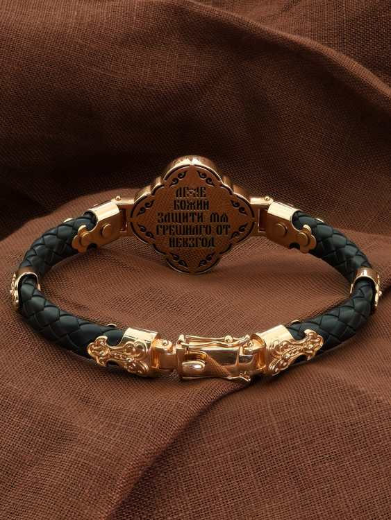 Браслет из красного золота 585 пробы c шнурком и ониксом