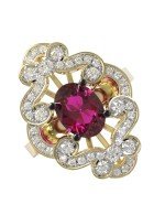 Кольцо из лимонного золота c бриллиантами и рубином