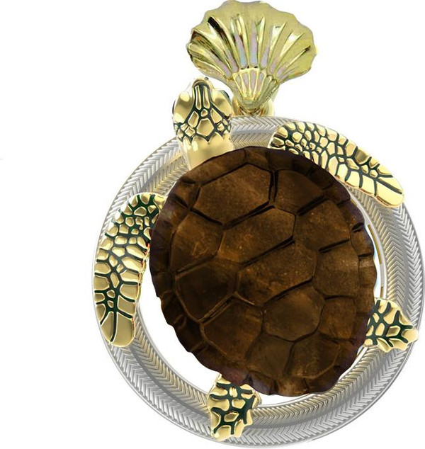 Подвеска из лимонного золота 585 пробы c эмалью и железным деревом