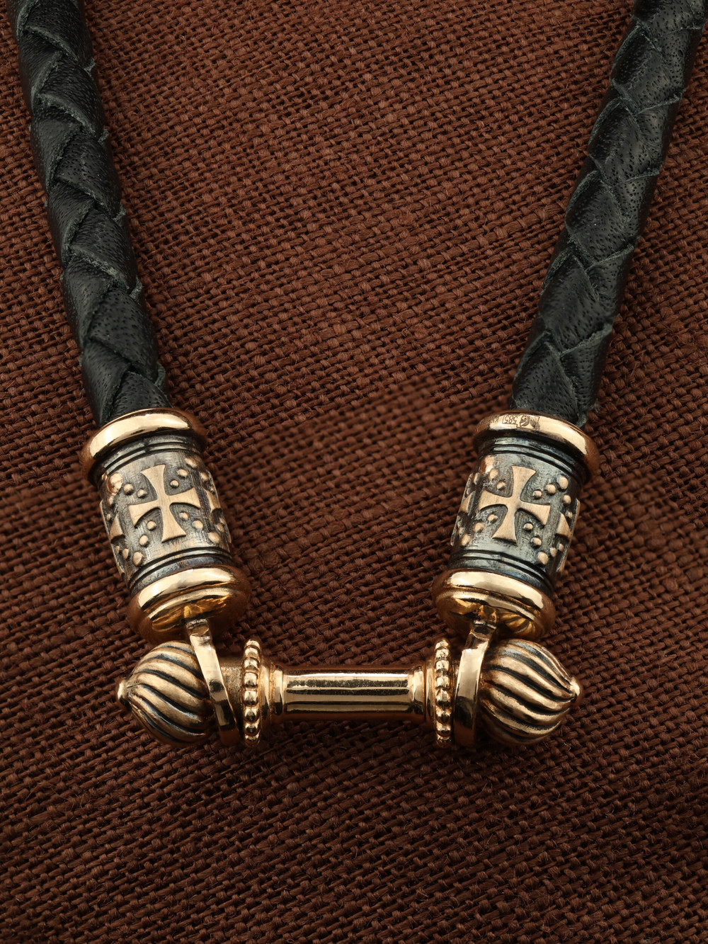 Цепь-шнурок кожа из красного золота 585 пробы c кожаным шнурком