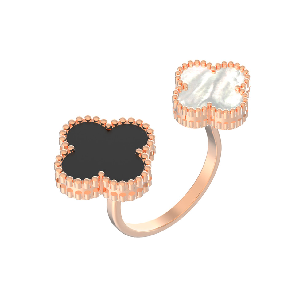 Кольцо из красного золота 585 пробы c ониксом и перламутром