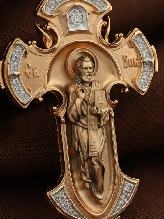 Крест из красного золота 585 пробы c фианитом