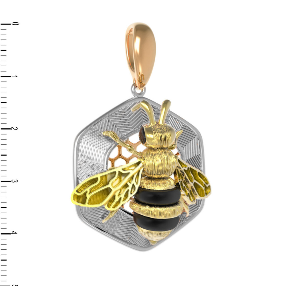 Подвеска из красного золота 585 пробы c эмалью, ониксом и эмалью