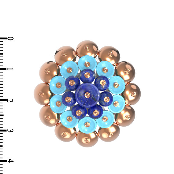 Подвеска из красного золота 585 пробы c бирюзой и лазуритом