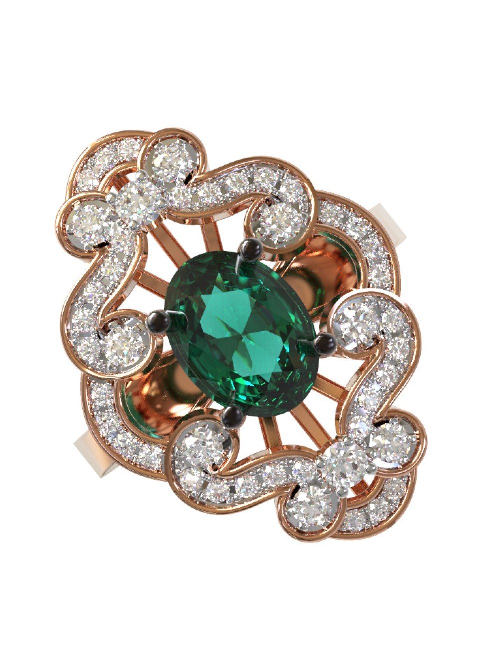 Кольцо из золота c бриллиантами и изумрудом