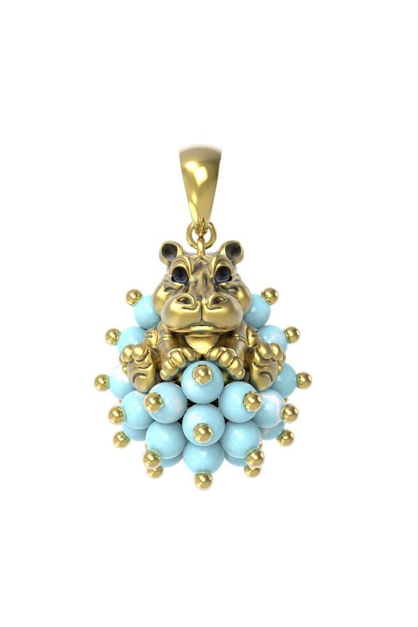 Подвеска из лимонного золота c эмалью и бирюзой