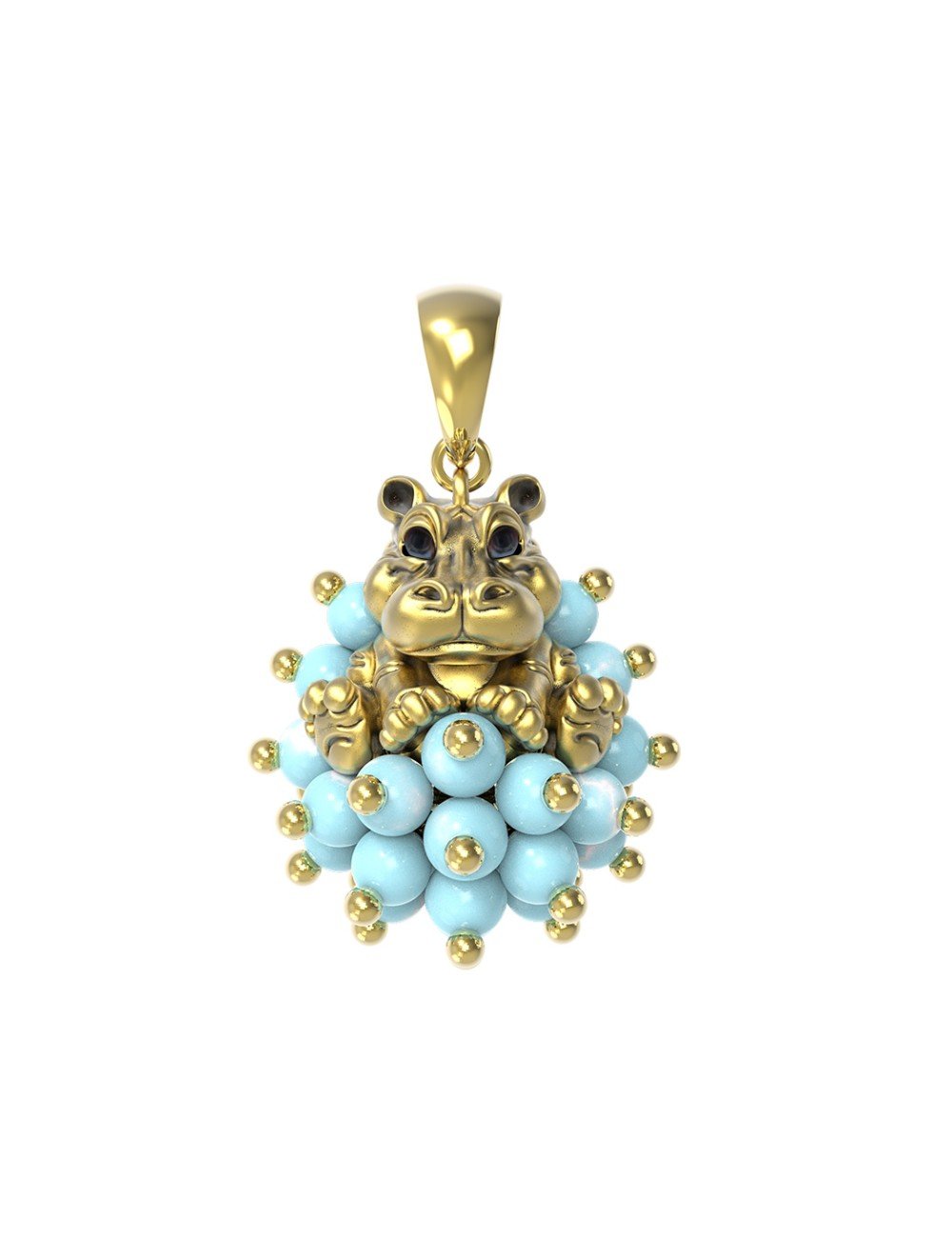 Подвеска из лимонного золота c эмалью и бирюзой