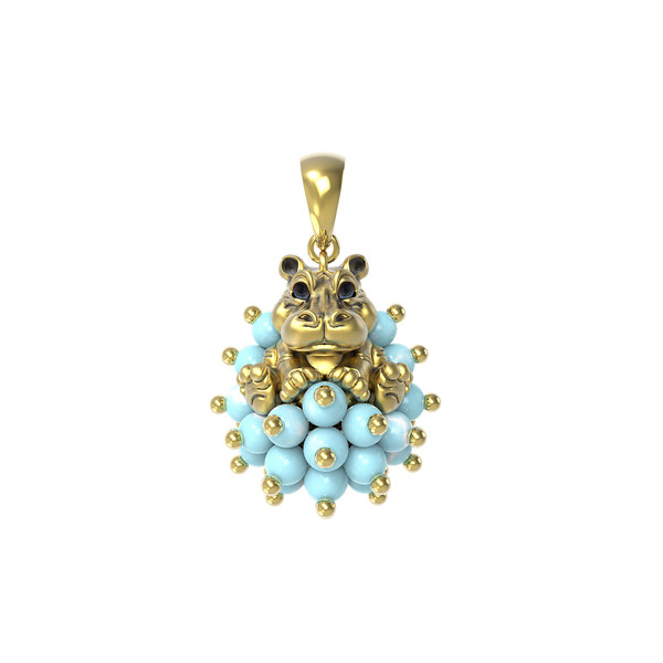 Подвеска из лимонного золота 585 пробы c эмалью и бирюзой