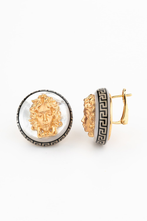 Серьги из красного золота 585 пробы c эмалью и перламутром