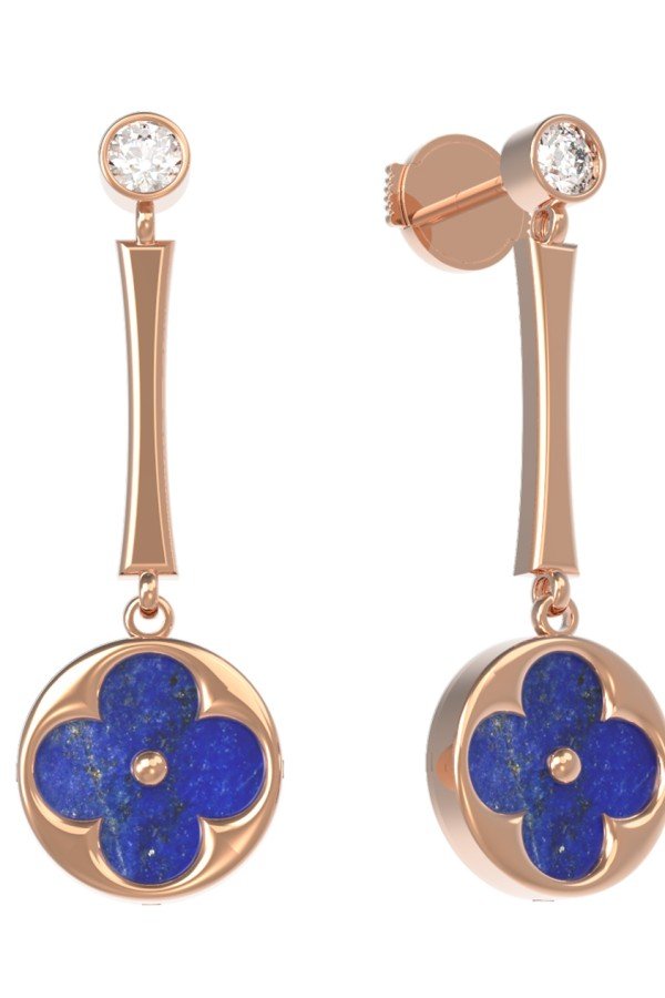 Серьги из золота c фианитом и лазуритом