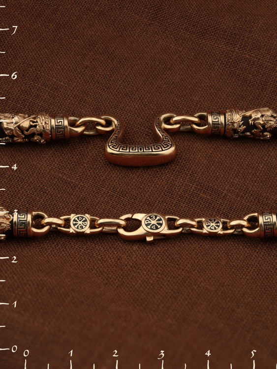 Цепь из красного золота 585 пробы c эмалью и эбеновым деревом