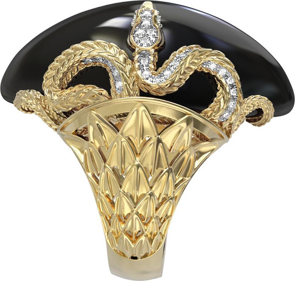 Кольцо из лимонного золота 585 пробы c бриллиантами и ониксом