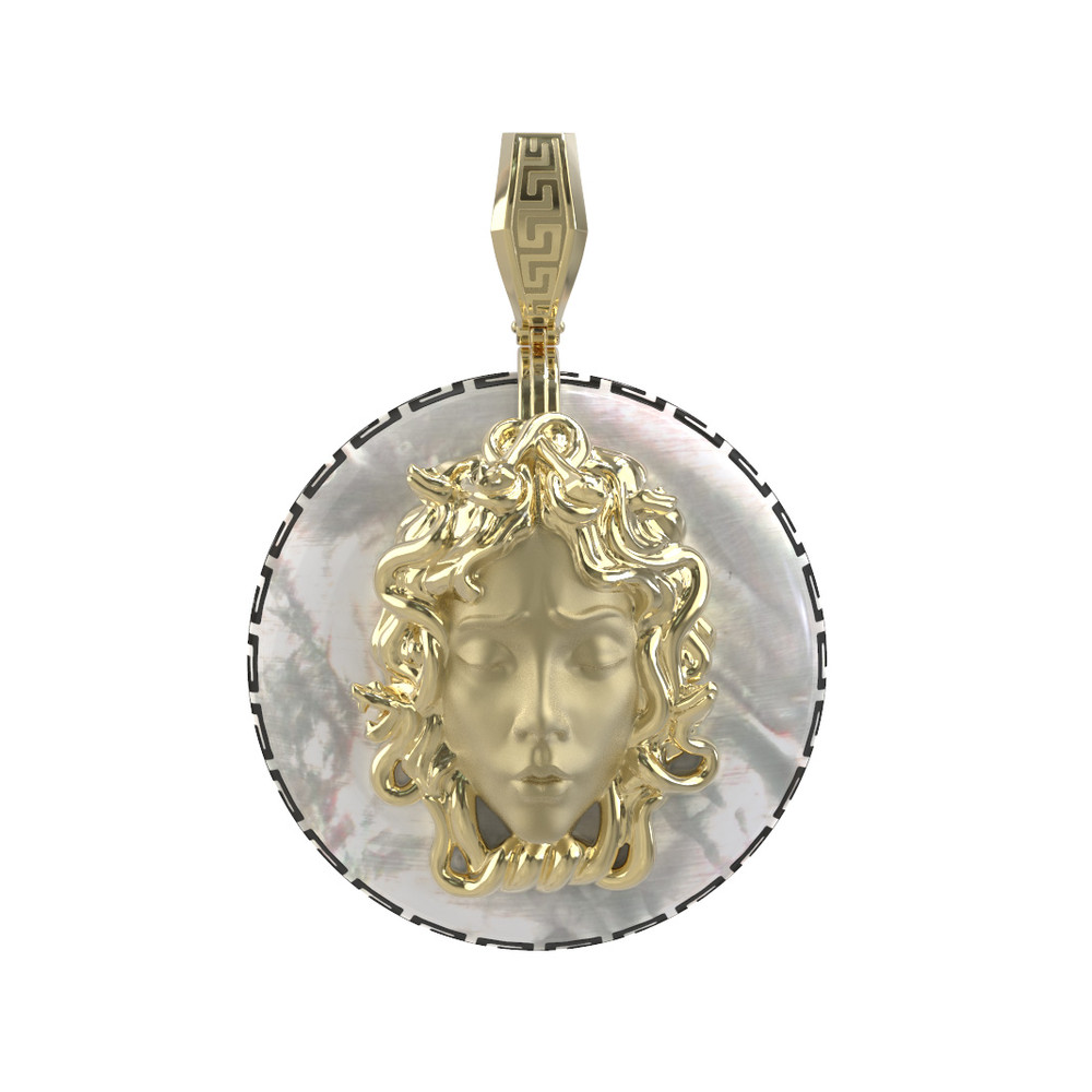 Подвеска из лимонного золота 585 пробы c эмалью и перламутром