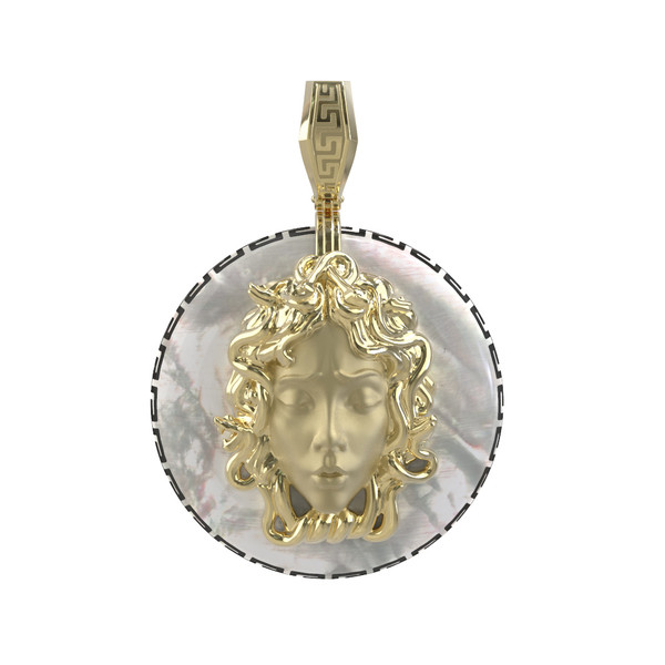 Подвеска из лимонного золота 585 пробы c эмалью и перламутром