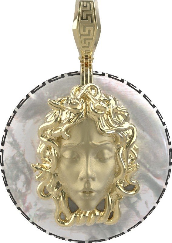 Подвеска из лимонного золота c эмалью и перламутром