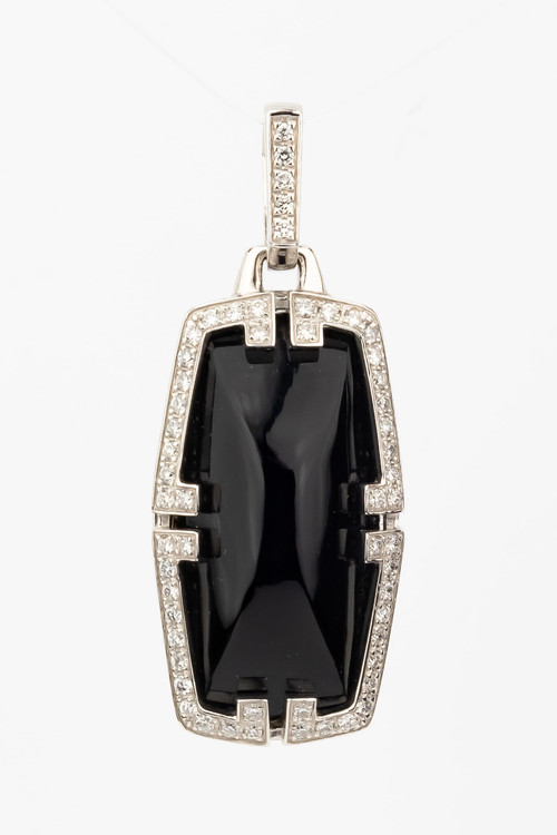 Подвеска из белого золота 585 пробы c бриллиантами, рубином и ониксом