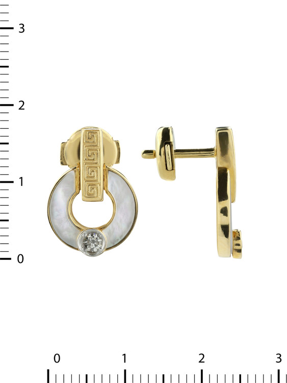 Серьги из лимонного золота 585 пробы c бриллиантами и перламутром