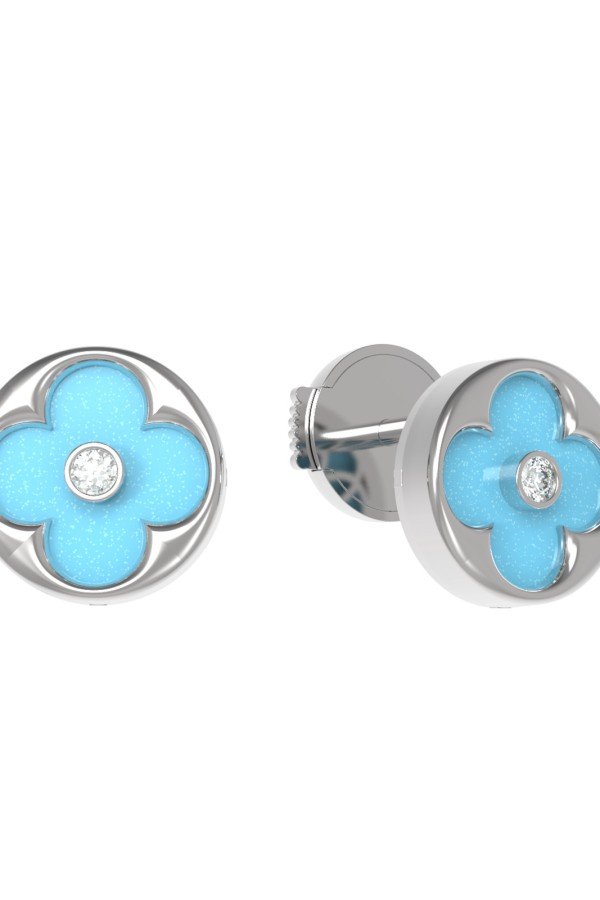 Серьги из белого золота c бриллиантами и бирюзой