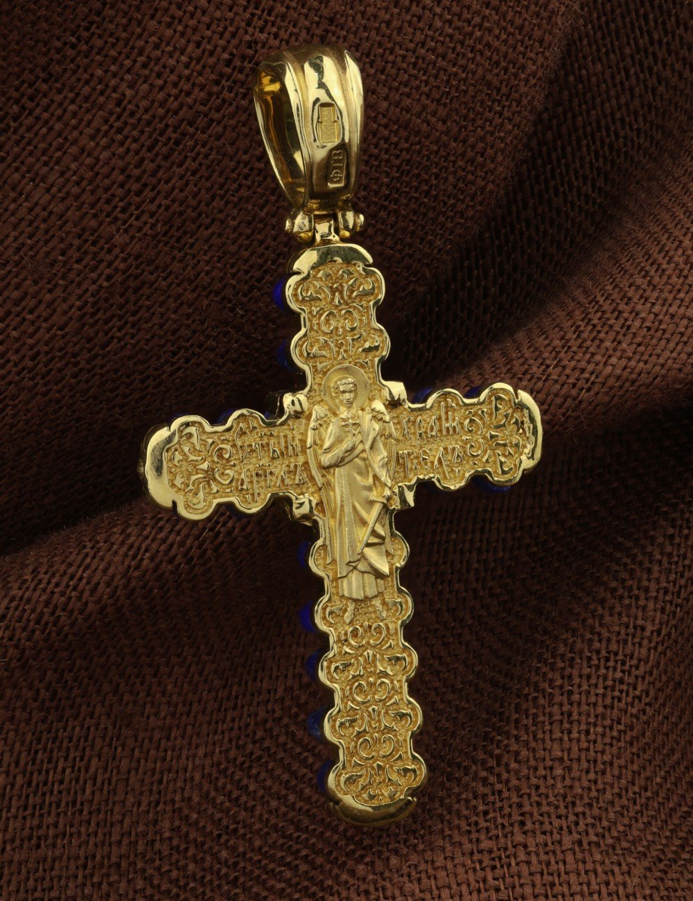 Крест из лимонного золота c лазуритом