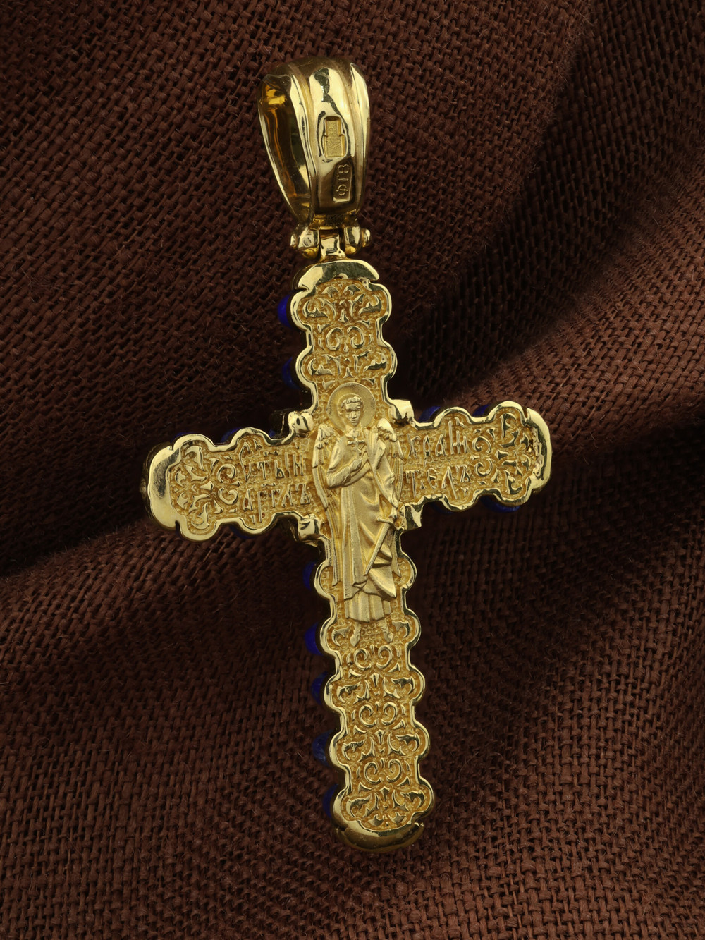 Крест из лимонного золота 585 пробы c лазуритом