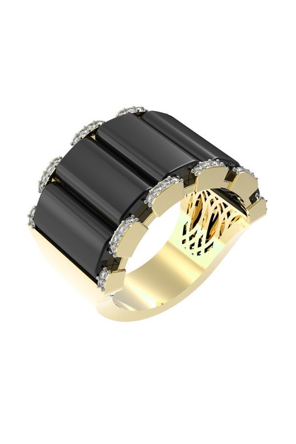Кольцо из лимонного золота c бриллиантами и ониксом
