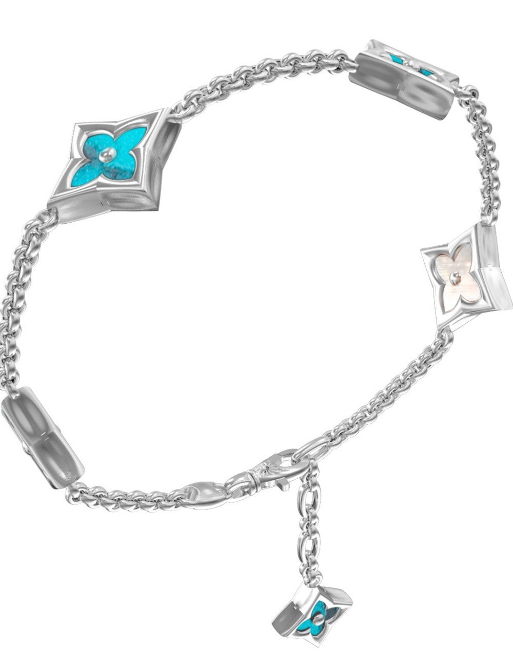 Браслет из белого золота c бирюзой и перламутром