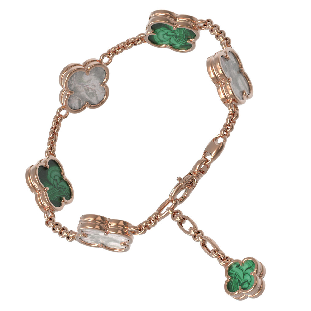 Браслет из красного золота 585 пробы c малахитом и перламутром