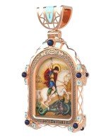 Образок из золота c эмалью, иконописью и темперой