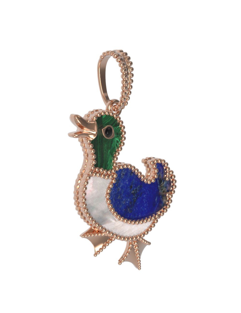 Подвеска из золота c эмалью, лазуритом, малахитом и перламутром