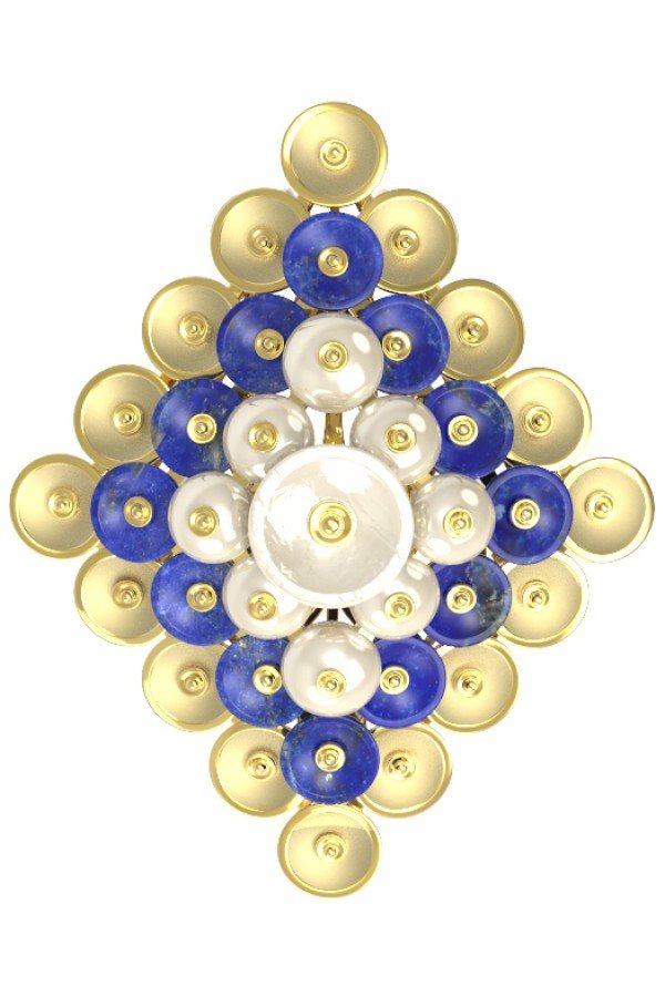 Подвеска из лимонного золота c лазуритом и перламутром