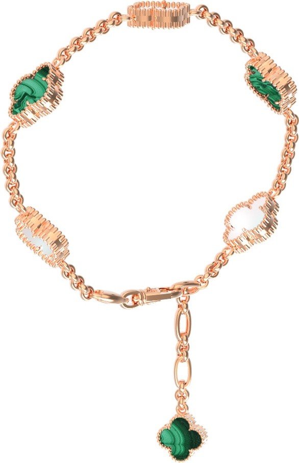 Браслет из золота c малахитом и перламутром