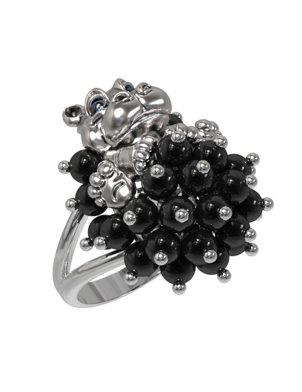 Кольцо из белого золота c эмалью и ониксом