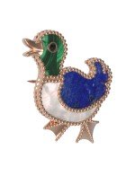 Брошь из золота c эмалью, лазуритом, малахитом и перламутром