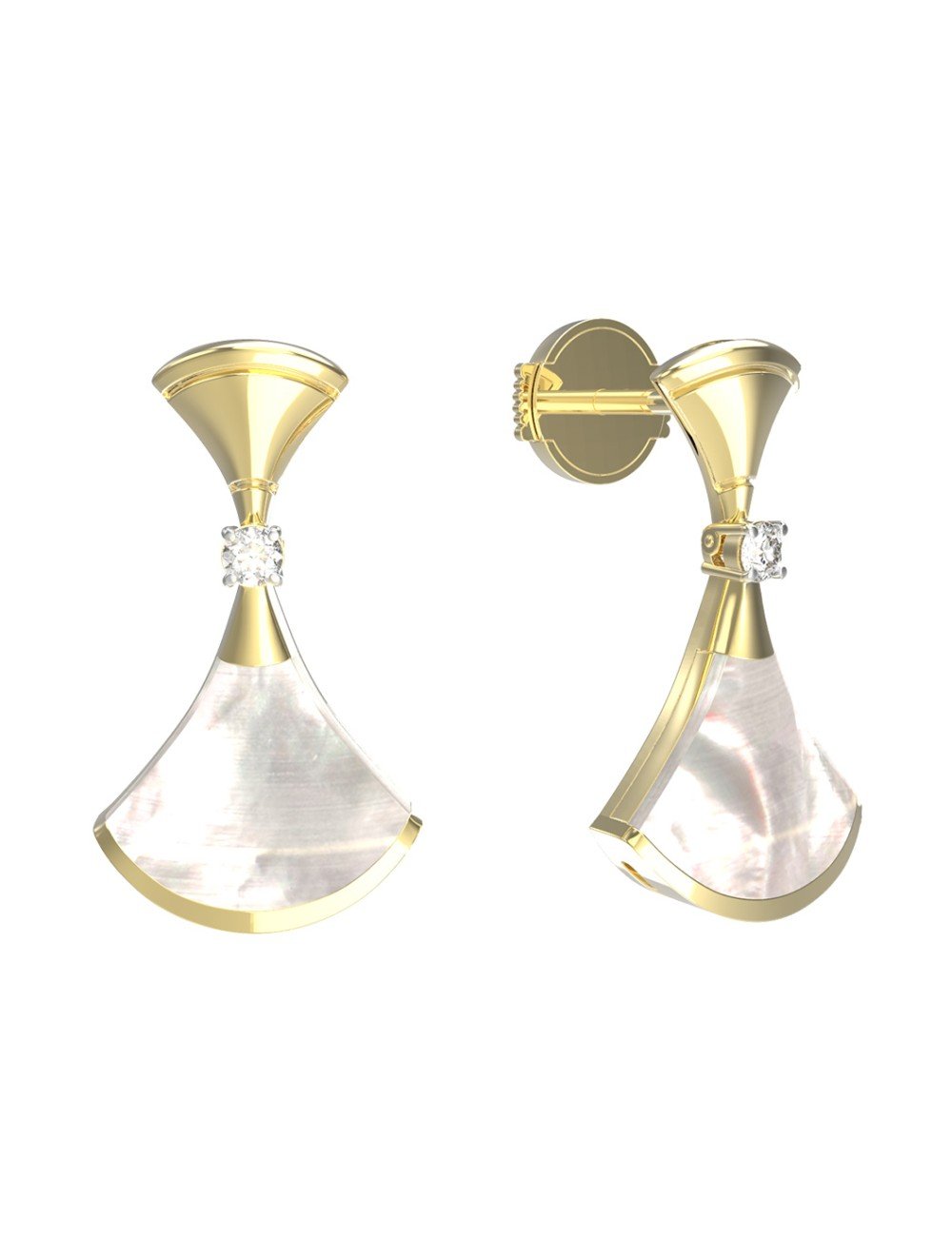 Серьги из лимонного золота c бриллиантами и перламутром