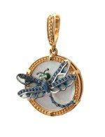 Подвеска из золота c сапфиром, эмалью и перламутром