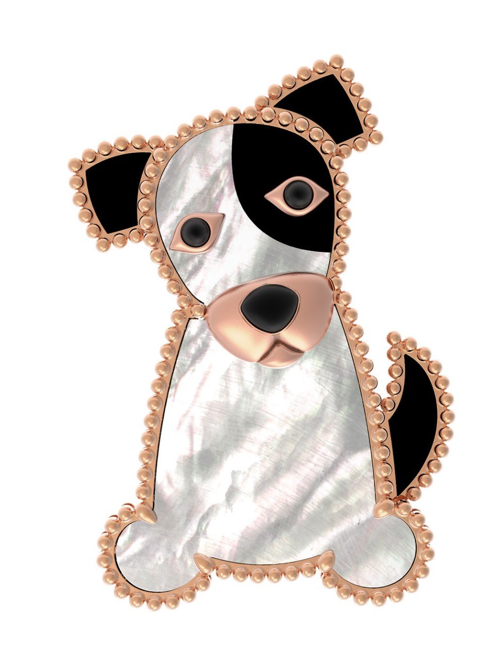 Брошь из золота c эмалью, ониксом и перламутром